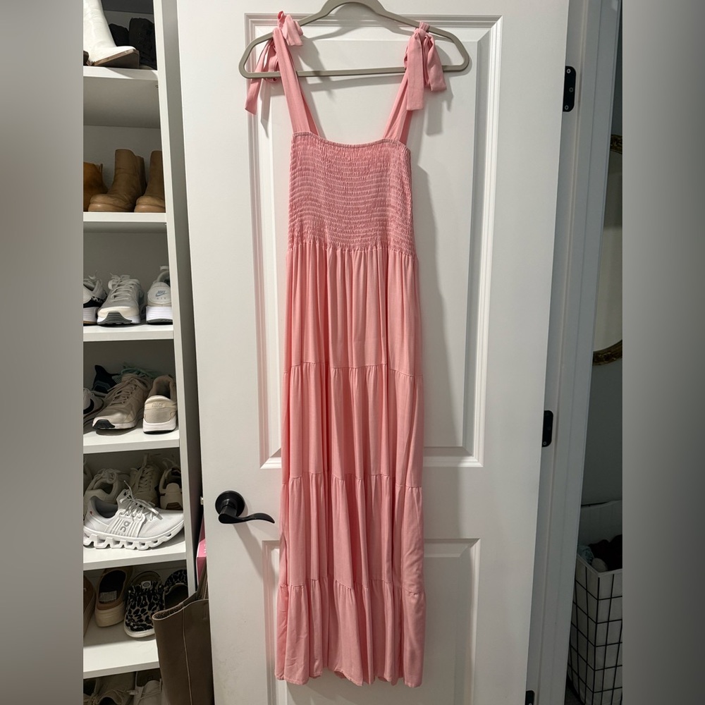 Pink Tie-Strap Maxi Sundress